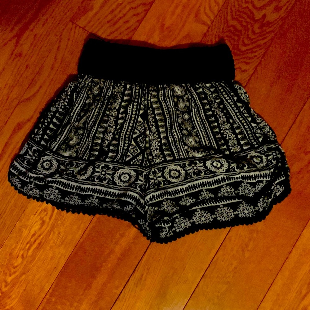 black and white patterned shorts